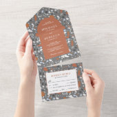 Modern Gray Terrazzo Tegel Terracotta Wedding All In One Uitnodiging (Afscheurbaar)