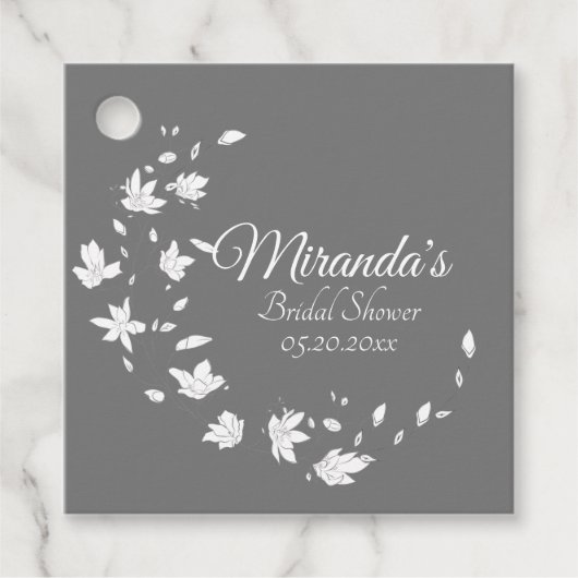 Modern Gray & White Floral Vrijgezellenfeest Bedankjes Labels (Voorkant)