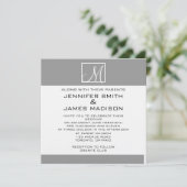 Modern Gray White Monogram Weddenschap Kaart (Staand voorkant)