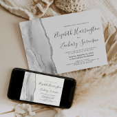 Modern Gray White Silver Agate Wedding Invitation Kaart