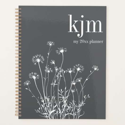 Modern Gray & White Wildflowers Planner (Voorkant)