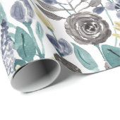 Modern Gray Yellow Floral Waterverf Pattern Cadeaupapier (Rol Hoek)