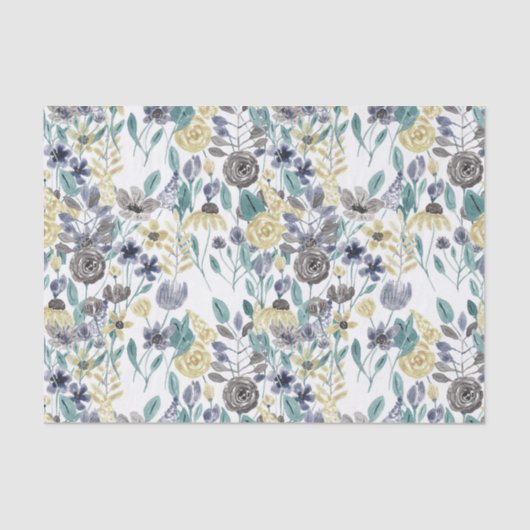 Modern Gray Yellow Floral Waterverf Pattern Tissuepapier (Voorkant)
