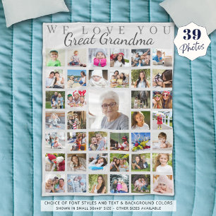 Modern Great Grandma Photo Collage Gray Fleece Deken