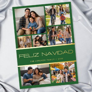 Modern Green 7 Foto Collage Feliz Navidad Folie Feestdagenkaart