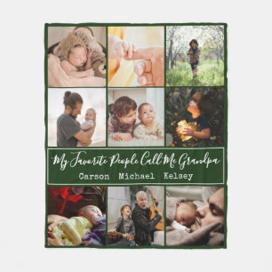 Modern Green 9 Photo Collage voor opa Fleece Deken