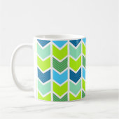 Modern Green and Blue Geometric Chevron Pattern Koffiemok (Links)