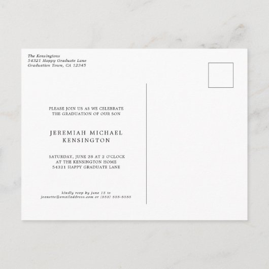 Modern Green and Gold Arch Photo Afstuderen Aankondigingskaart (Achterkant)