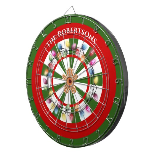 Modern Green And White Christmas lights Themed Dartbord (Voorkant Rechts)