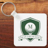 Modern Green and White Name Initial Monogram Golf Sleutelhanger (Voorkant)