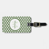 Modern Green and White Scallops Monogram en Naam Bagagelabel (Voorkant horizontaal)