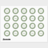 Modern Green and White Scallops Monogram en Naam Ronde Sticker (Vel)