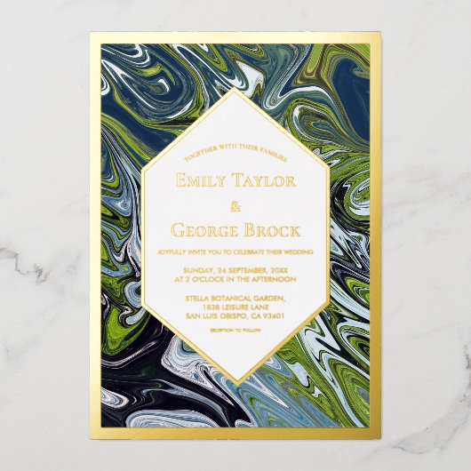 Modern Green Blue Earth Tone Abstract Weddenschap  Folie Uitnodiging (Voorkant)