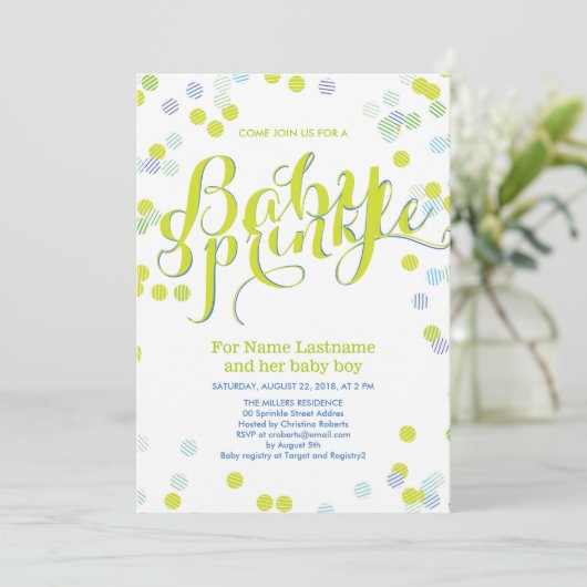Modern Green Blue White Baby sprinkkle Invitation Kaart (Staand voorkant)
