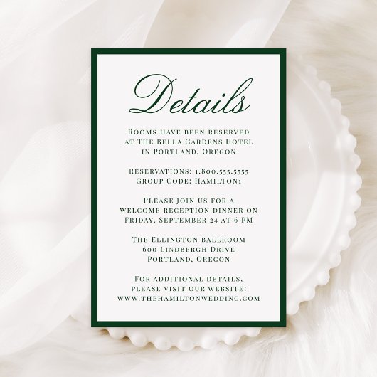 Modern Green Border Wedding Details Informatiekaartje