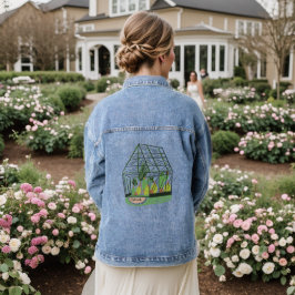 Modern Green Botanical Green House Pink Denim Jacket