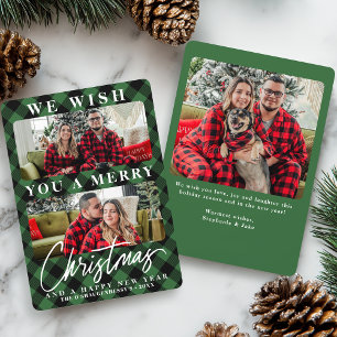 Modern Green Buffalo met kerstfoto Feestdagenkaart
