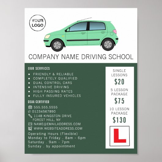 Modern Green Car, Driving School, Instructor Poster (Voorkant)