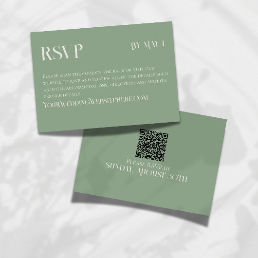 Modern Green Classic Wedding RSVP with QR Code Kaartje