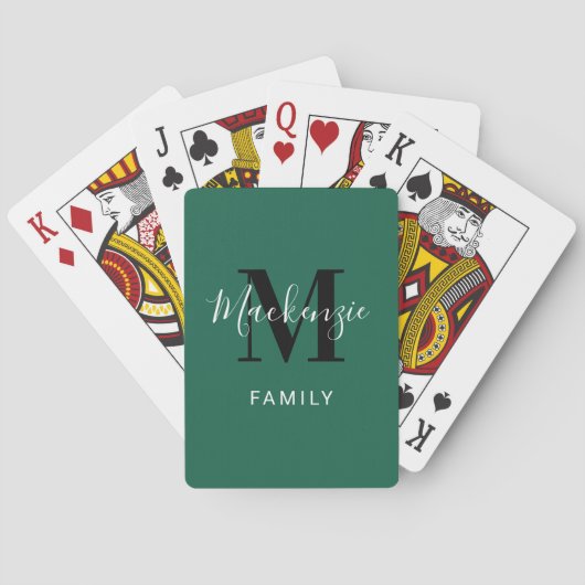 Modern Green Custom Family Monogram Initiaal Pokerkaarten (Achterkant)