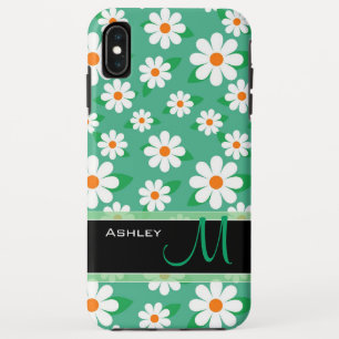 Modern Green Daisy Floral Flowers Monogram iPhone XS Max Hoesje