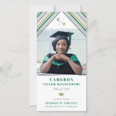 Modern Green Diagonal Stripes Photo Afstuderen Aankondiging (Voorkant)