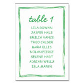 Modern Green Doodle Numeric Seating Chart Card Kaart (Voorkant)
