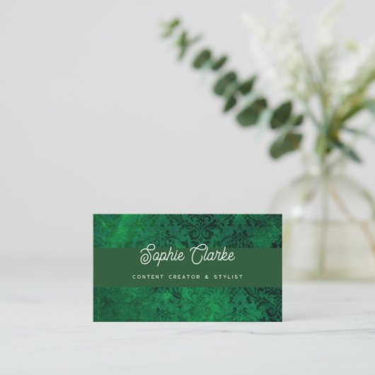 Modern Green | Elegant script met QR-code Visitekaartje (Staand voorkant)