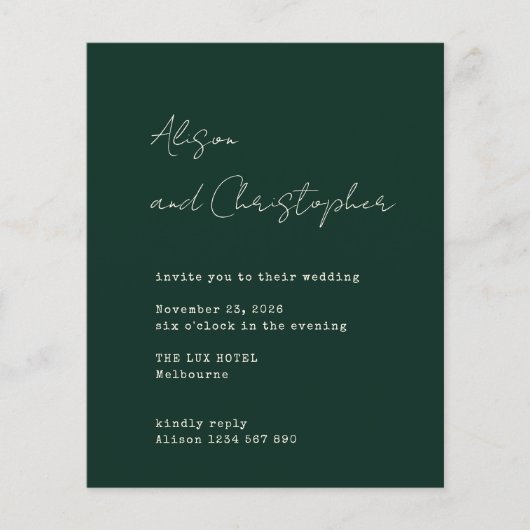 Modern Green Elegant Script Wedding Invitation (Voorkant)
