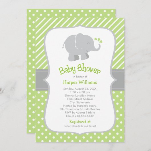 Modern Green Elephant Neutral Baby shower Kaart (Voorkant / Achterkant)