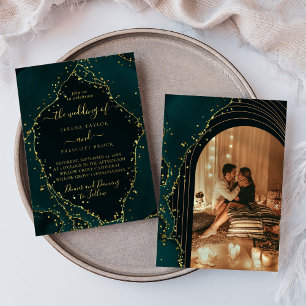 Modern Green Emerald Minimal Calligraphy Wedding I Kaart