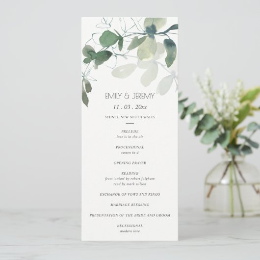 MODERN GREEN EUCALYPTUS FOLIAGE WATERVERF PROGRAMM MENU (Staand voorkant)