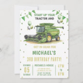 Modern Green Farm Tractor 3rd Birthday Invitation (Devant)