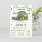 Modern Green Farm Tractor 3rd Birthday Invitation (Debout devant)