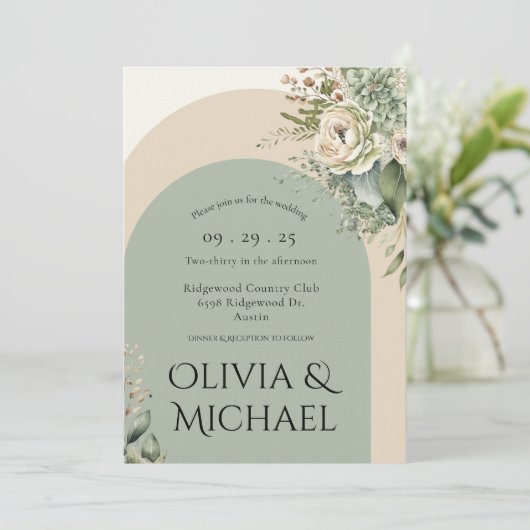 Modern Green Floral Abstract Simple Wedding Kaart (Staand voorkant)