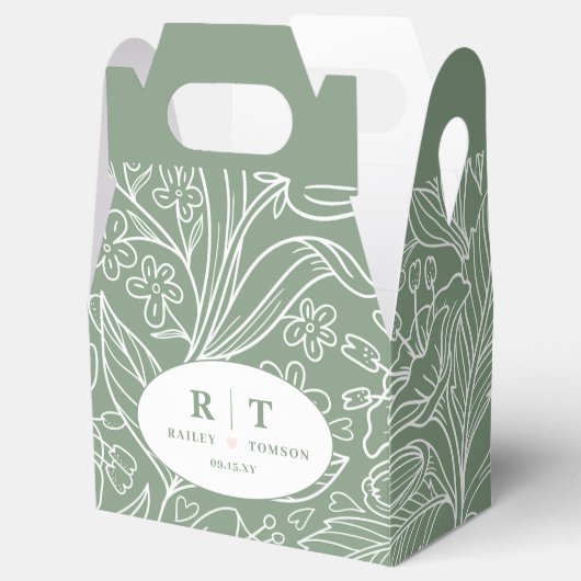 Modern Green Floral Monogram Dank je huwelijk Bedankdoosjes (Geopend)