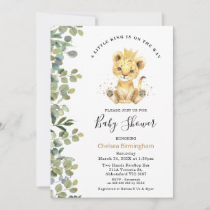 Modern Green Foliag Baby Lion Baby shower Kaart