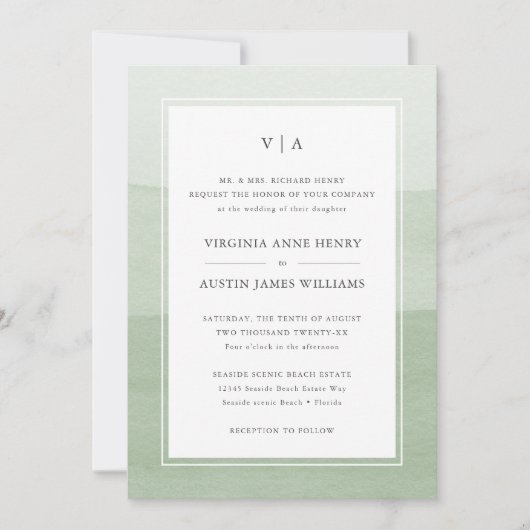 Modern Green Formal Wedding Invitation Kaart (Voorkant)
