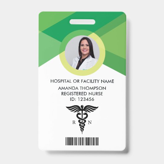 Modern Green Geometric Registered Neurse Foto ID Badge (Front)