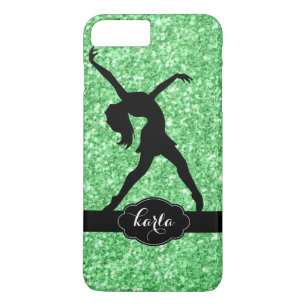 Modern Green Glitter & Black Dancer Silhouette iPhone 8 Plus / 7 Plus Hoesje