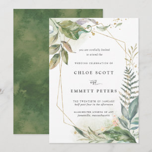Modern Green Gold Botanical Wedding Kaart