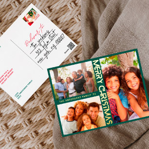MODERN GREEN Gold MERRY CHRISTMAS MULTI Photo Folie Feestdagen Briefkaart