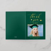 Modern Green Gold Script Afstuderen Hartelijk dank Folie Wenskaart (Buiten Laag)