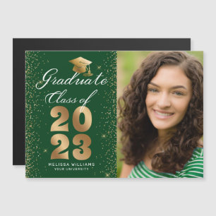Modern Green Gold Script Pet Glitter Photo Afstude