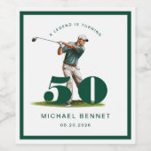 Modern Green Golf 50th Birthday Wijn Etiket (Enkel label)