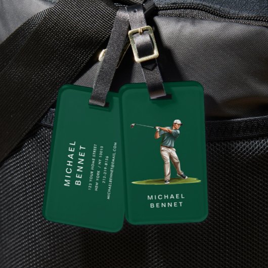 Modern Green Golfer Sport Bagagelabel