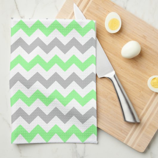 Modern Green Gray Chevron Pattern Kitchen Towel Theedoek (Quarter Fold)