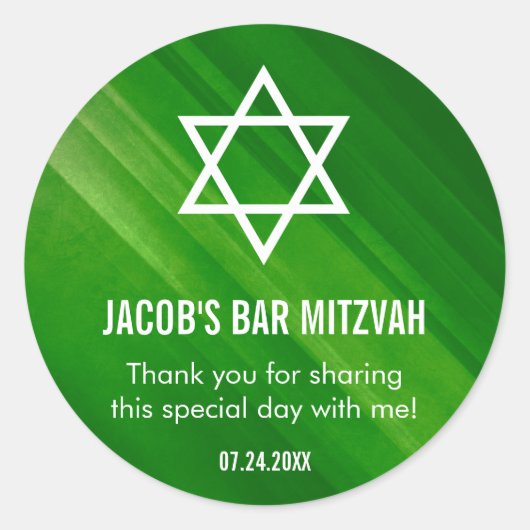 Modern Green Grunge Bar Mitzvah Ronde Sticker (Voorkant)