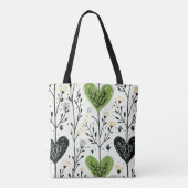 Modern Green Heart Botanical Tote Bag (Dos)