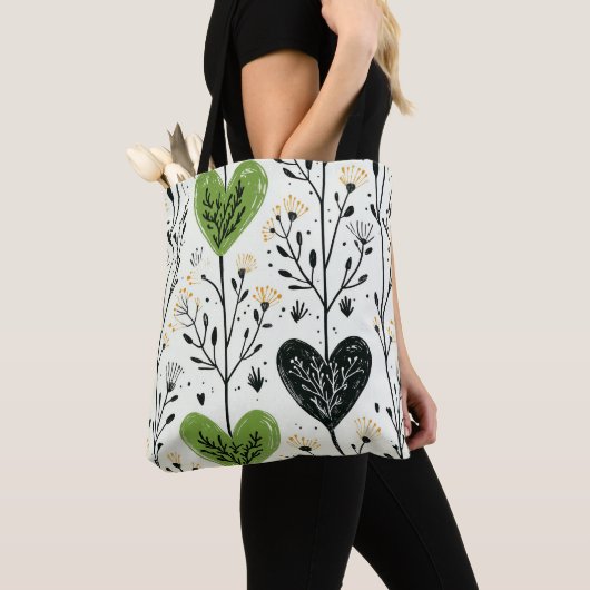 Modern Green Heart Botanical Tote Bag (De près)